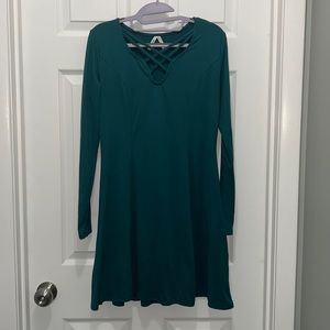 Women’s long sleeve dress, green, medium, strappy neckline